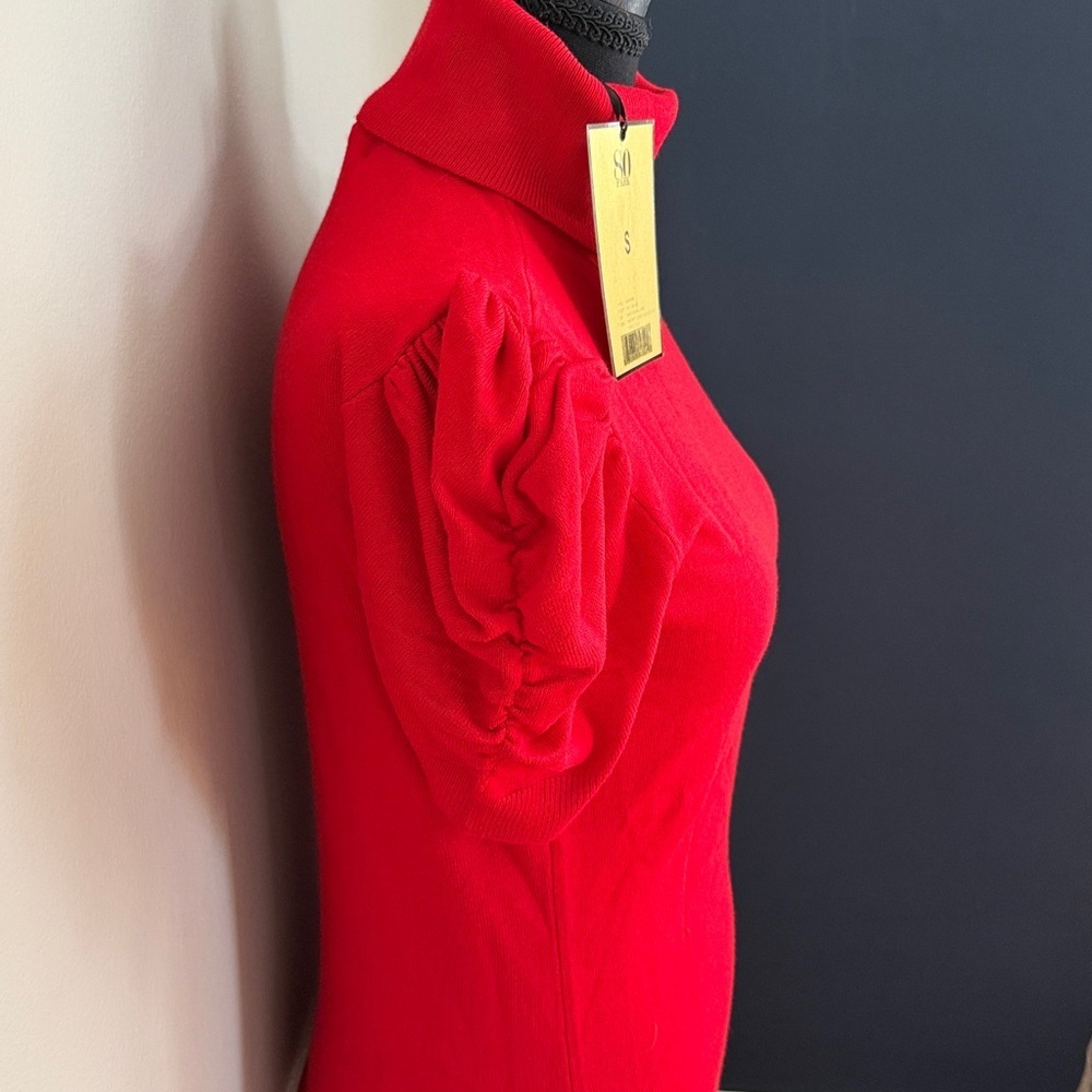 80 Park Red Whitney TurtleNeck Ruched Sleeve Top NWT. Size S - Picture 4 of 6
